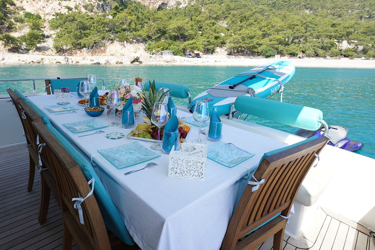 Deck of ADELYA, a Gulet Leomar 59 yacht at Konyaaltı, Turkey
