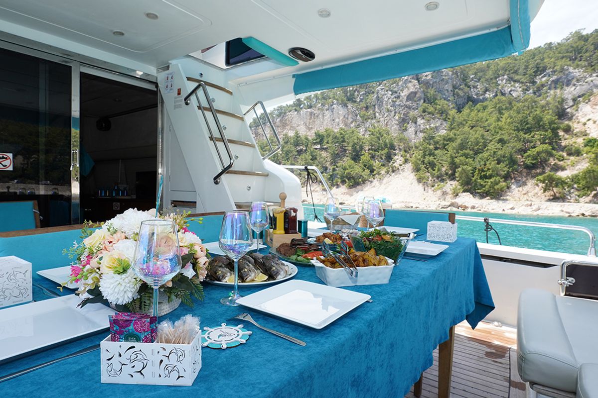 Deck of ADELYA, a Gulet Leomar 59 yacht at Konyaaltı, Turkey