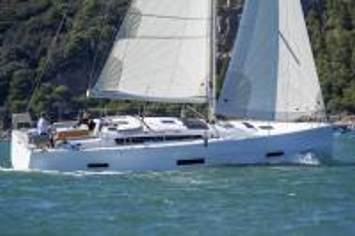 Exterior view of Kostas, a Dufour 430 sailboat at Athens, Greece