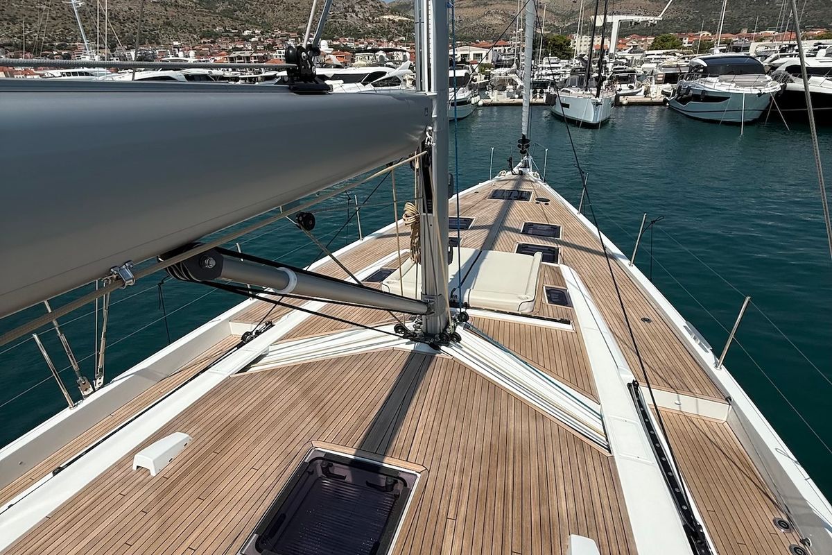 Deck of Scorpio III, a Beneteau Oceanis 60 sailboat at Seget Donji, Croatia