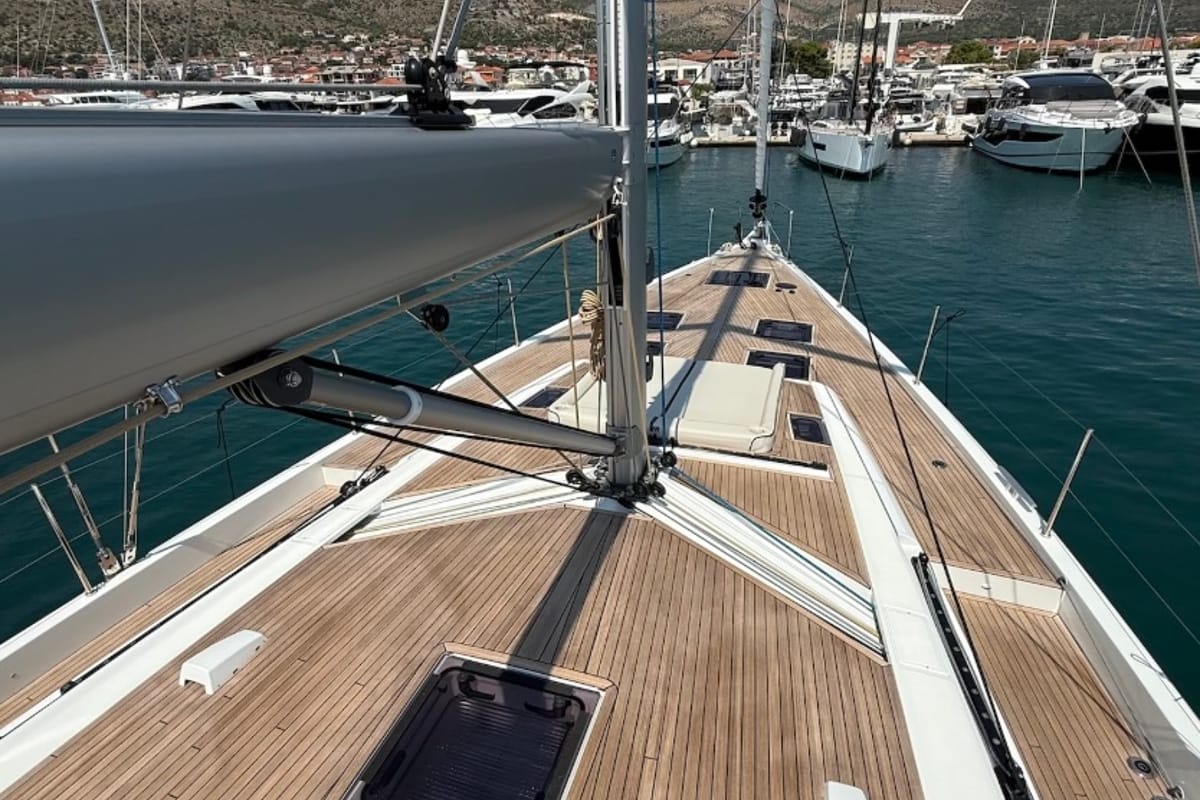 Deck of Scorpio III, a Beneteau Oceanis 60 sailboat at Seget Donji, Croatia