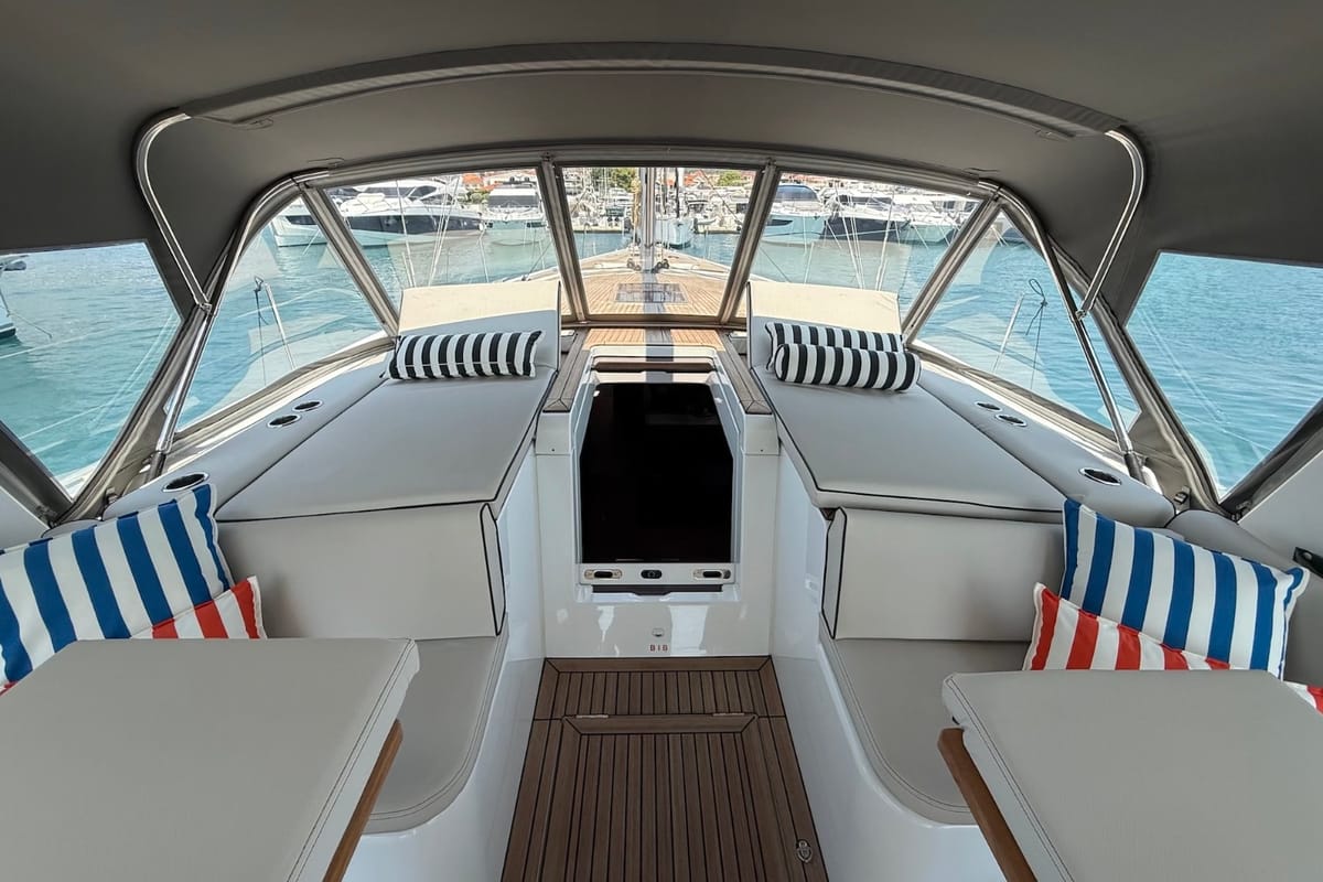 Deck of Scorpio III, a Beneteau Oceanis 60 sailboat at Seget Donji, Croatia