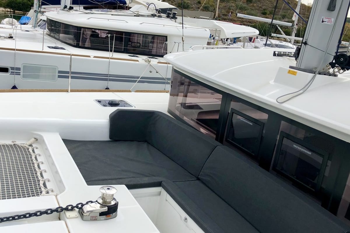 Deck of Zen, a Lagoon 450 F catamaran at Split, Croatia