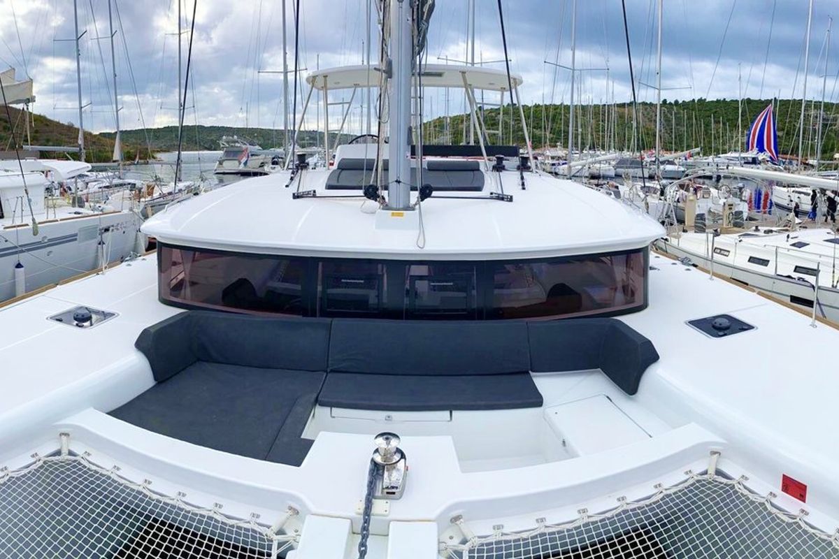 Deck of Zen, a Lagoon 450 F catamaran at Split, Croatia