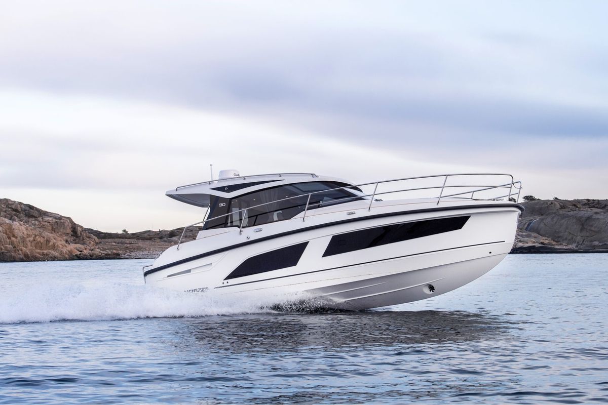 Exterior view of LAGANINI, a Grandezza 30 OC motorboat at Grad Trogir, Croatia