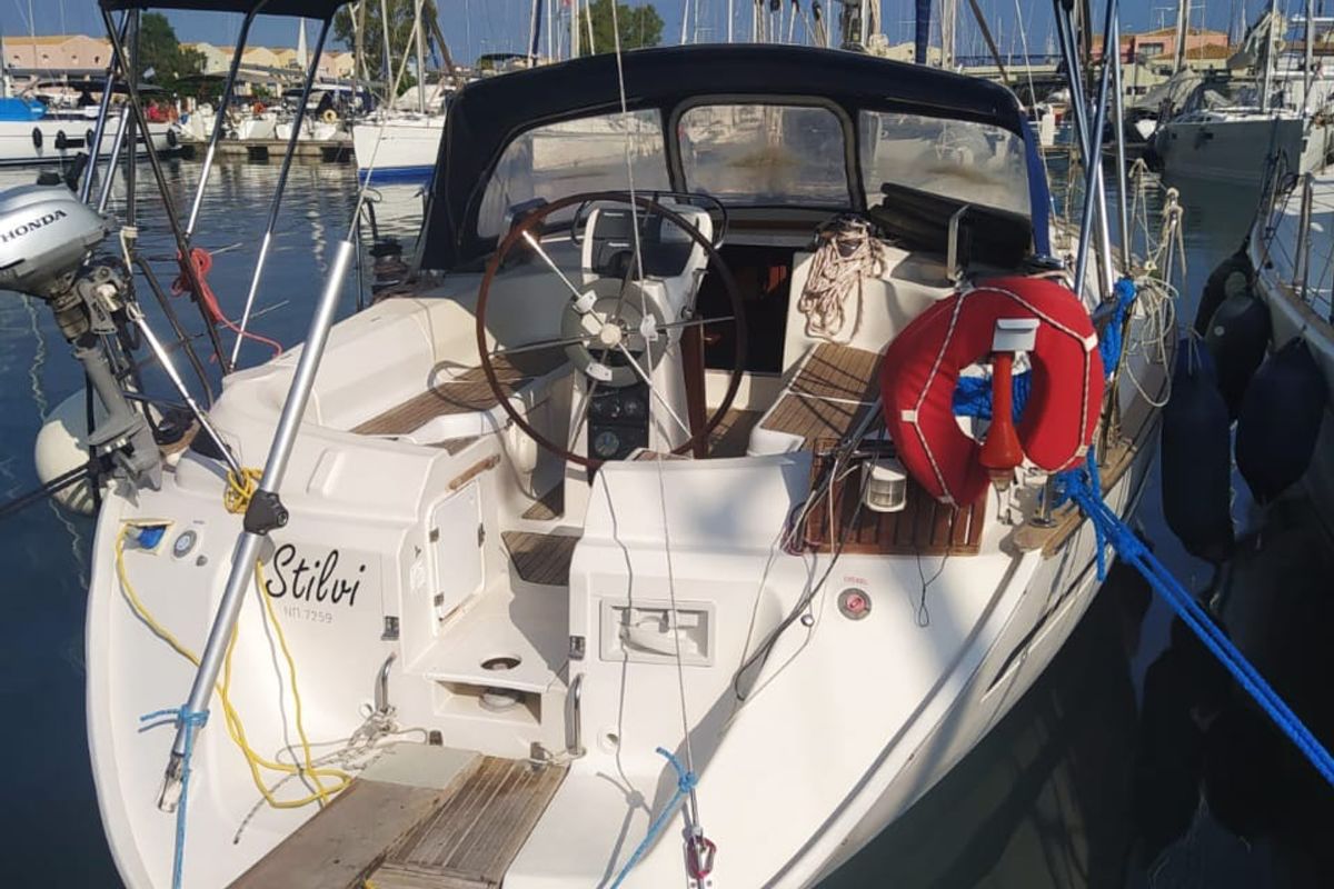Cockpit of Stilvi, a Bavaria 42 sailboat at Municipal Unit of Lefkada, Greece