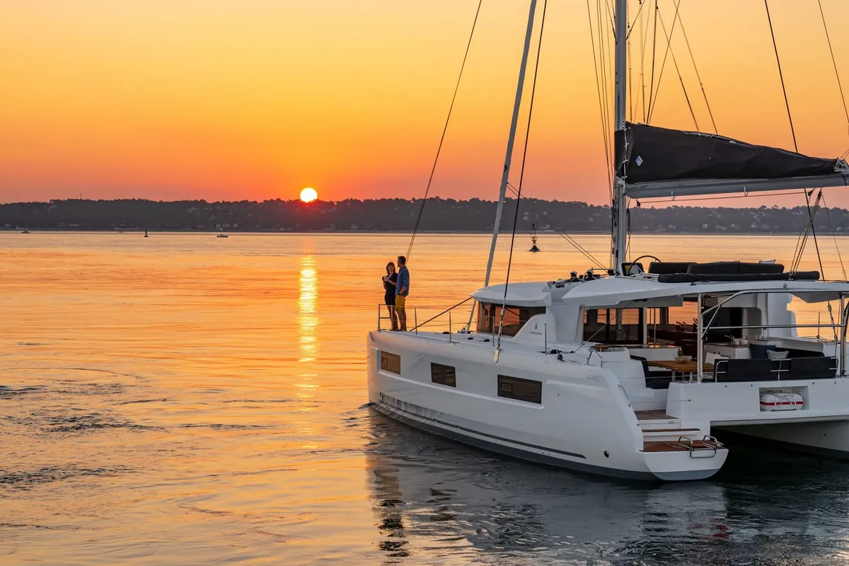 Exterior view of Joansea, a Lagoon 46 catamaran at Grad Trogir, Croatia