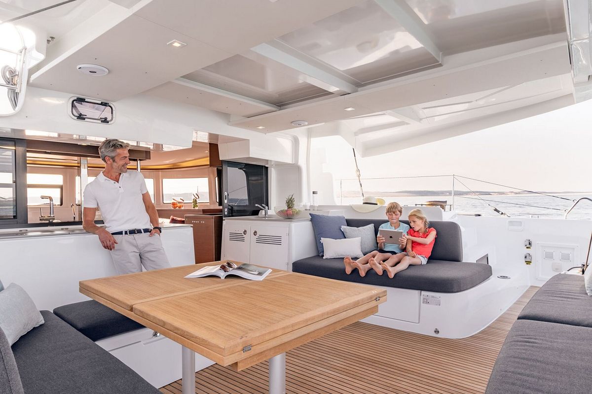 Deck of Joansea, a Lagoon 46 catamaran at Grad Trogir, Croatia