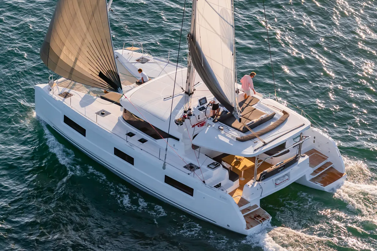 Exterior view of Joansea, a Lagoon 46 catamaran at Grad Trogir, Croatia