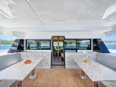 Deck of Gold, a Luna 49 catamaran at Split, Croatia