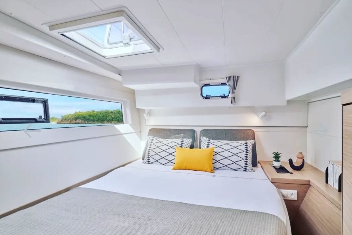 Cabin on Nerea, a Lagoon 40 catamaran at Marsala, Italy