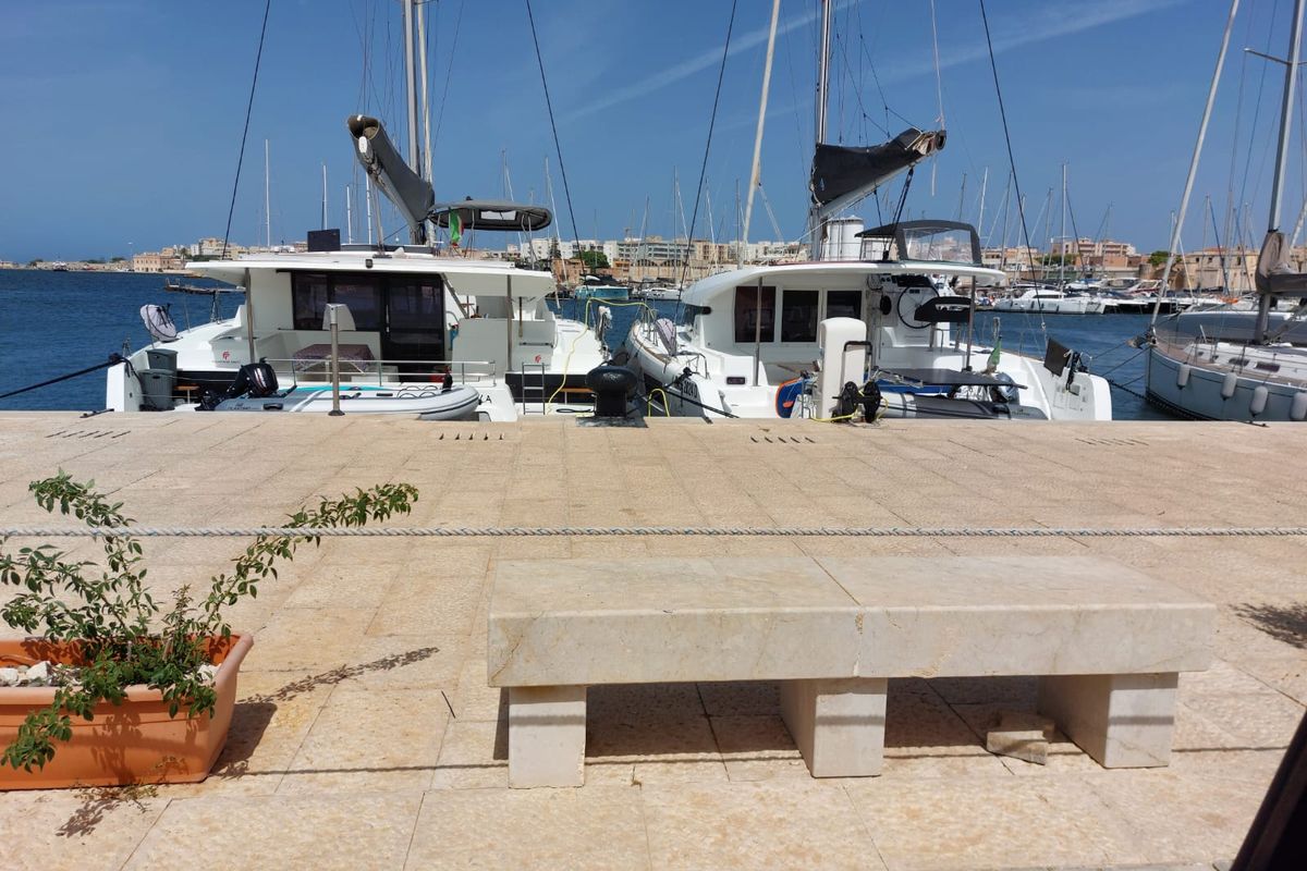 Exterior view of Nerea, a Lagoon 40 catamaran at Marsala, Italy