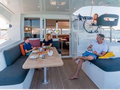 Deck of Nerea, a Lagoon 40 catamaran at Marsala, Italy