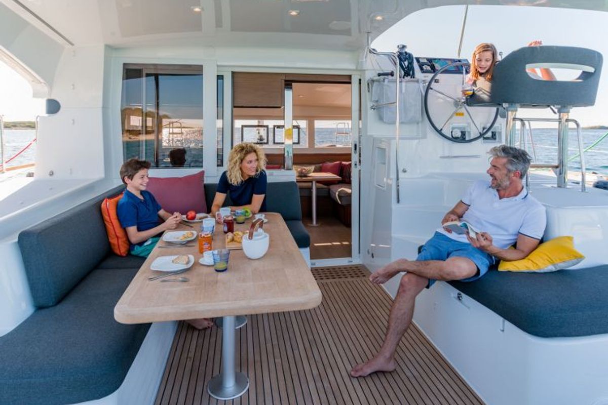 Deck of Nerea, a Lagoon 40 catamaran at Marsala, Italy