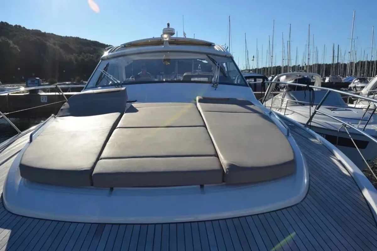 Deck of Varola, a Bavaria Sport 450 HT motorboat at Seget Donji, Croatia