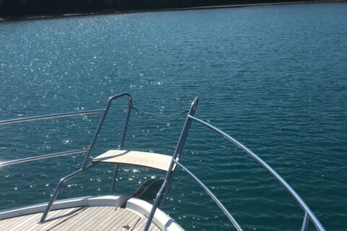 Deck of Varola, a Bavaria Sport 450 HT motorboat at Seget Donji, Croatia