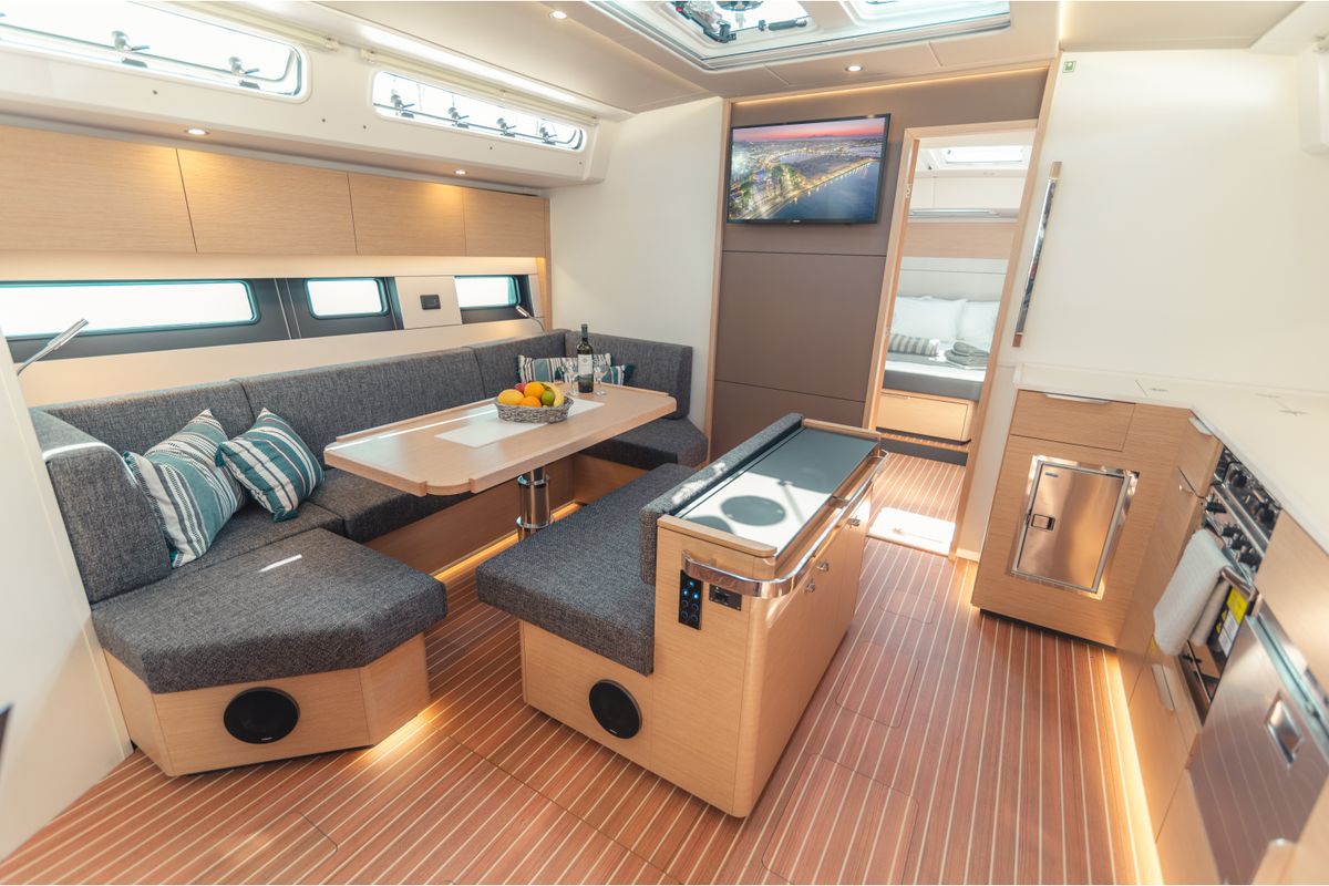 Salon of Sea Emerald, a Hanse Yachts Hanse 510 sailboat at Kos, Greece