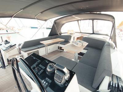 Cockpit of Sea Emerald, a Hanse Yachts Hanse 510 sailboat at Kos, Greece