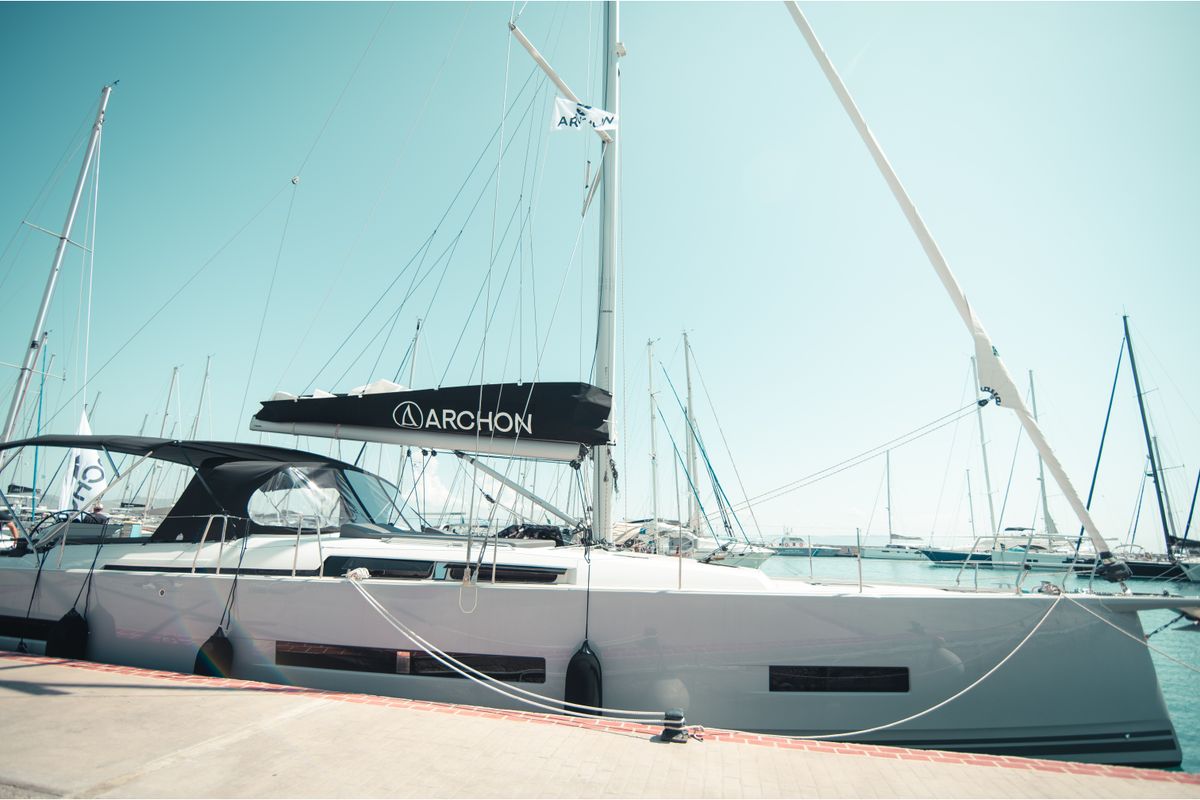 Exterior view of Sea Emerald, a Hanse Yachts Hanse 510 sailboat at Kos, Greece
