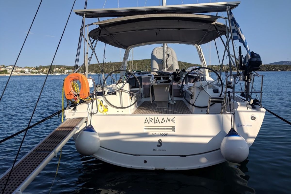 Exterior view of Ariadne, a Beneteau Oceanis 41.1 sailboat at Athens, Greece