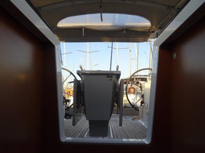 Cockpit of Ariadne, a Beneteau Oceanis 41.1 sailboat at Athens, Greece