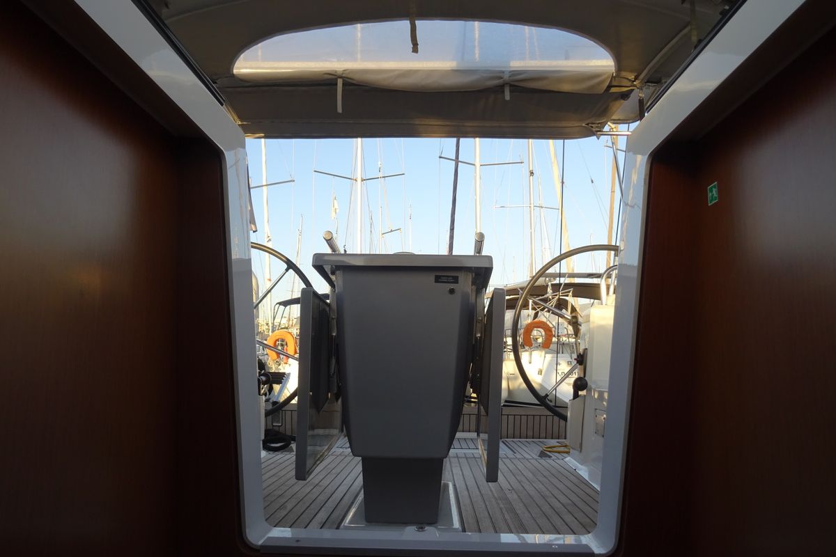 Cockpit of Ariadne, a Beneteau Oceanis 41.1 sailboat at Athens, Greece