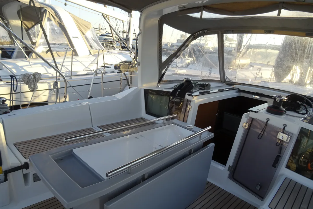 Deck of Ariadne, a Beneteau Oceanis 41.1 sailboat at Athens, Greece