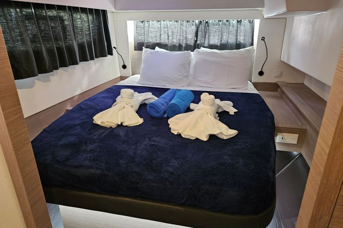 Cabin on The Happy Heifer, a Fountaine Pajot Elba 45 catamaran at Charlotte Amalie, United States