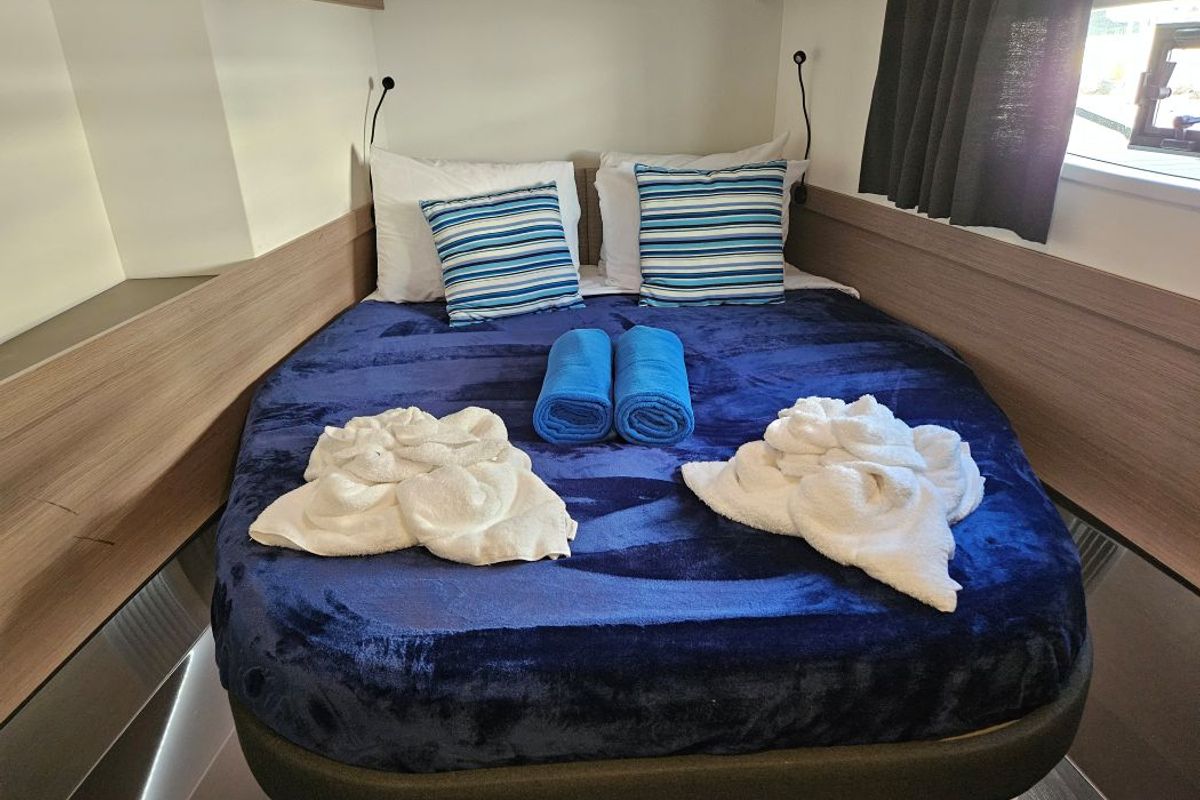 Cabin on The Happy Heifer, a Fountaine Pajot Elba 45 catamaran at Charlotte Amalie, United States
