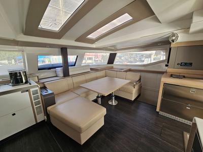 Salon of The Happy Heifer, a Fountaine Pajot Elba 45 catamaran at Charlotte Amalie, United States