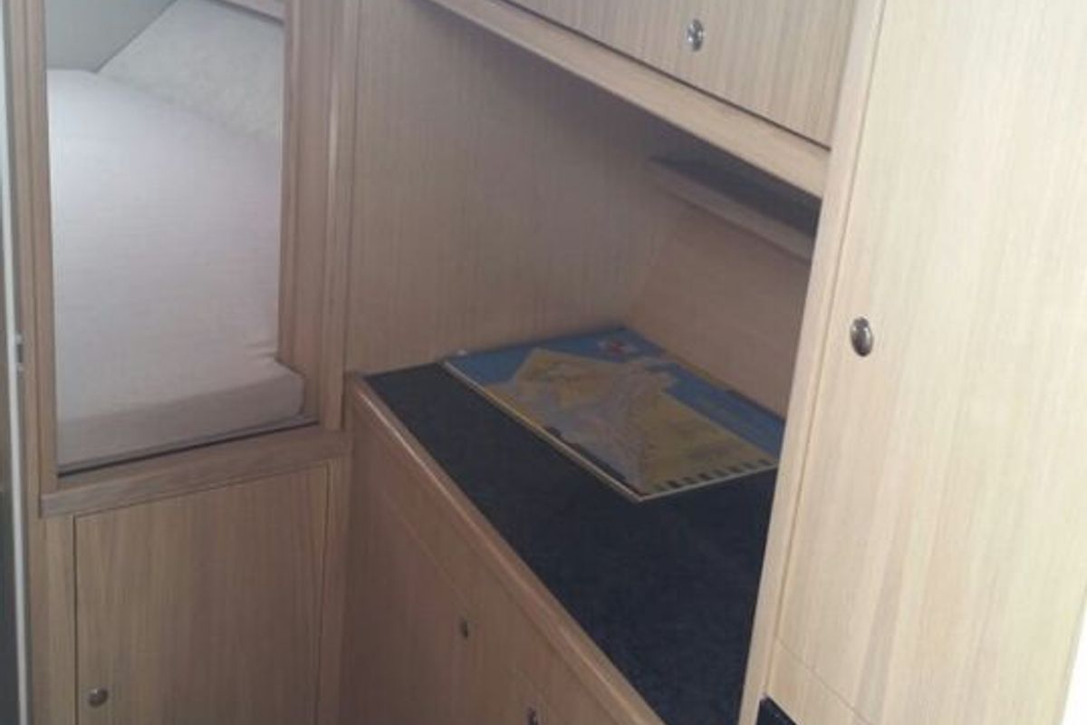 Cabin on Laura III, a Grginić jahte Mirakul 30 Sport Open motorboat at Grad Biograd na Moru, Croatia