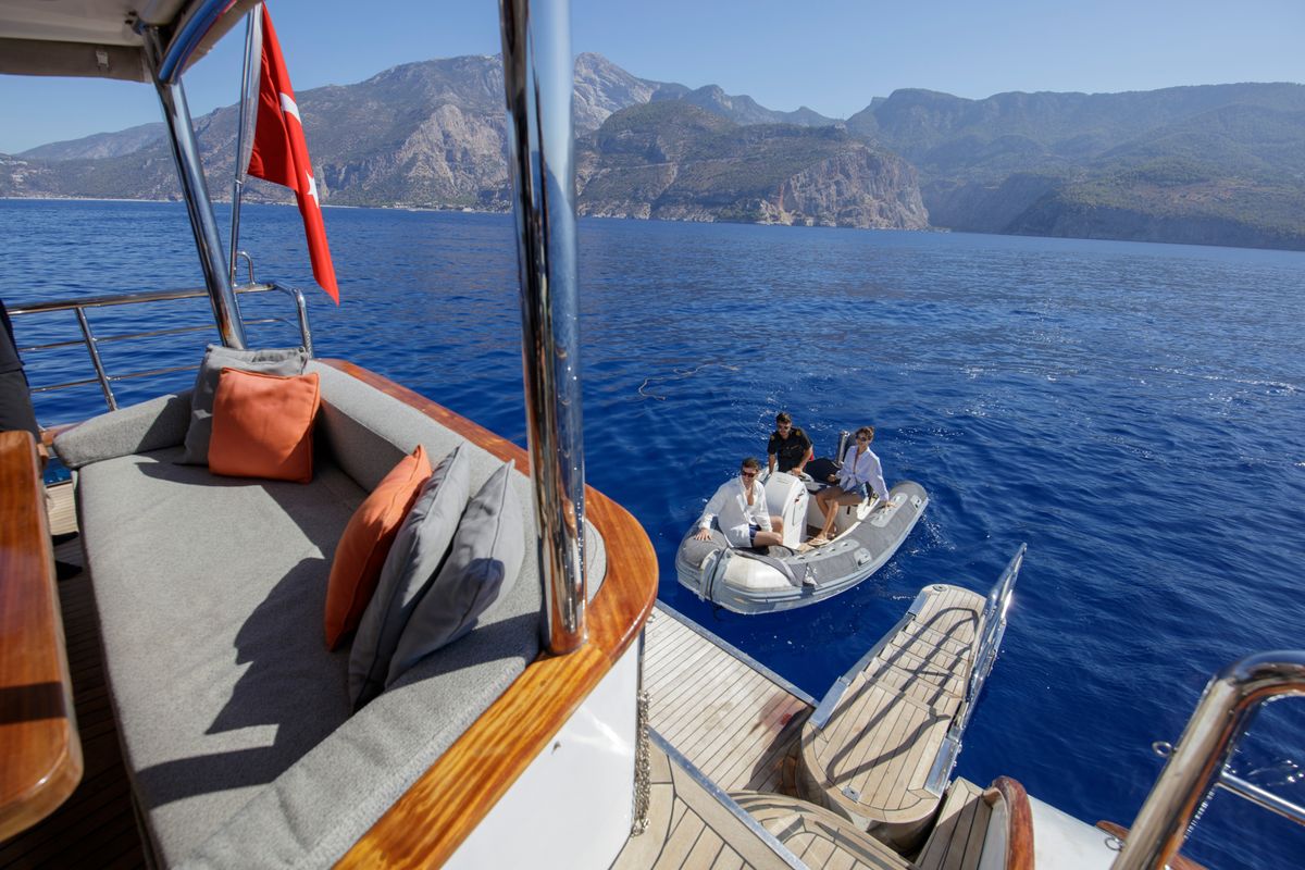 Deck of Premium, a Gulet Motor sailer yacht at Fethiye, Turkey