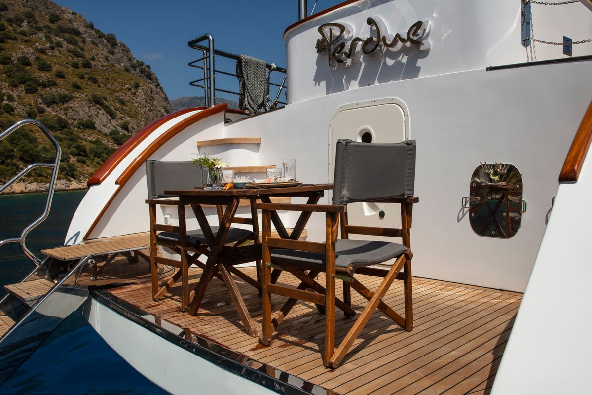 Deck of Premium, a Gulet Motor sailer yacht at Fethiye, Turkey
