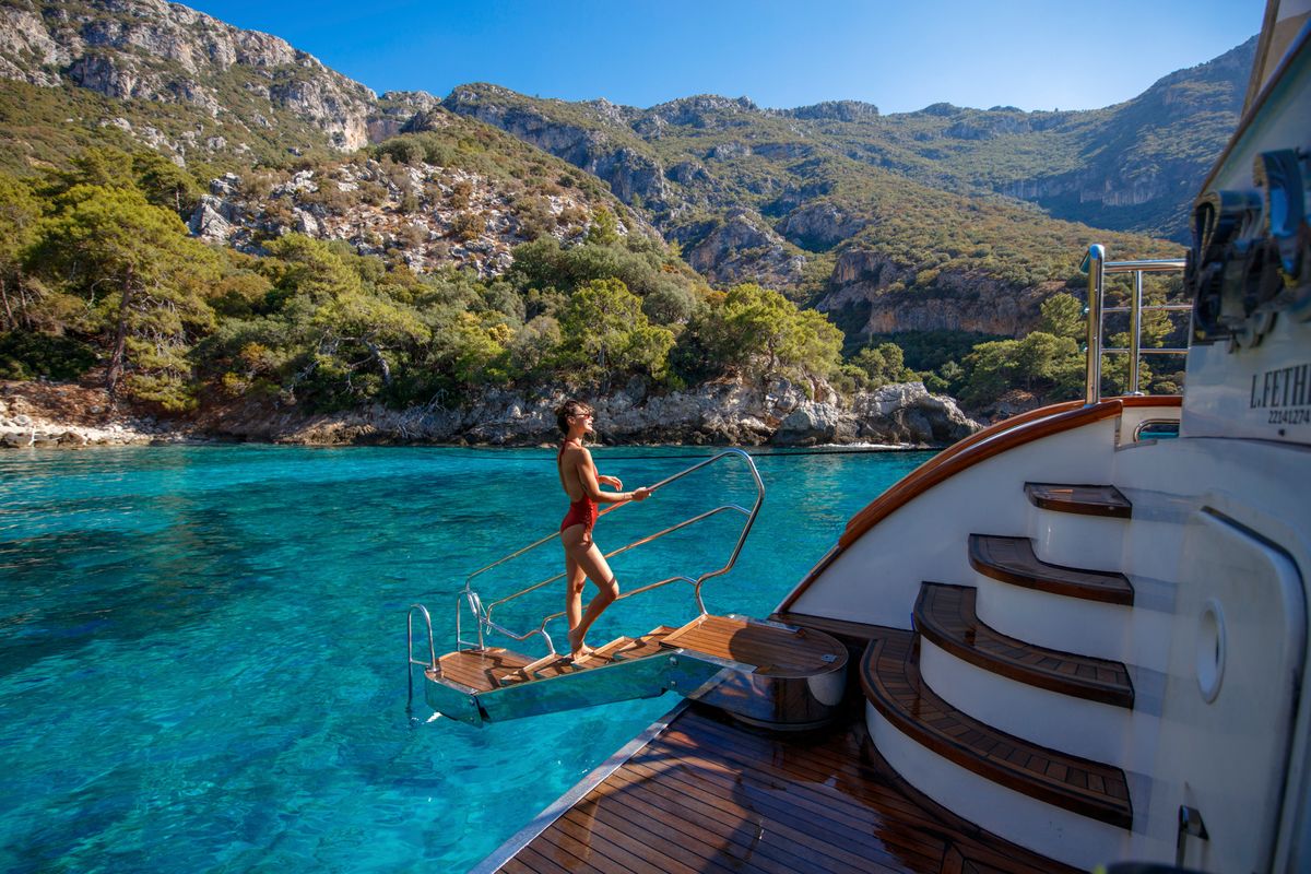 Deck of Premium, a Gulet Motor sailer yacht at Fethiye, Turkey