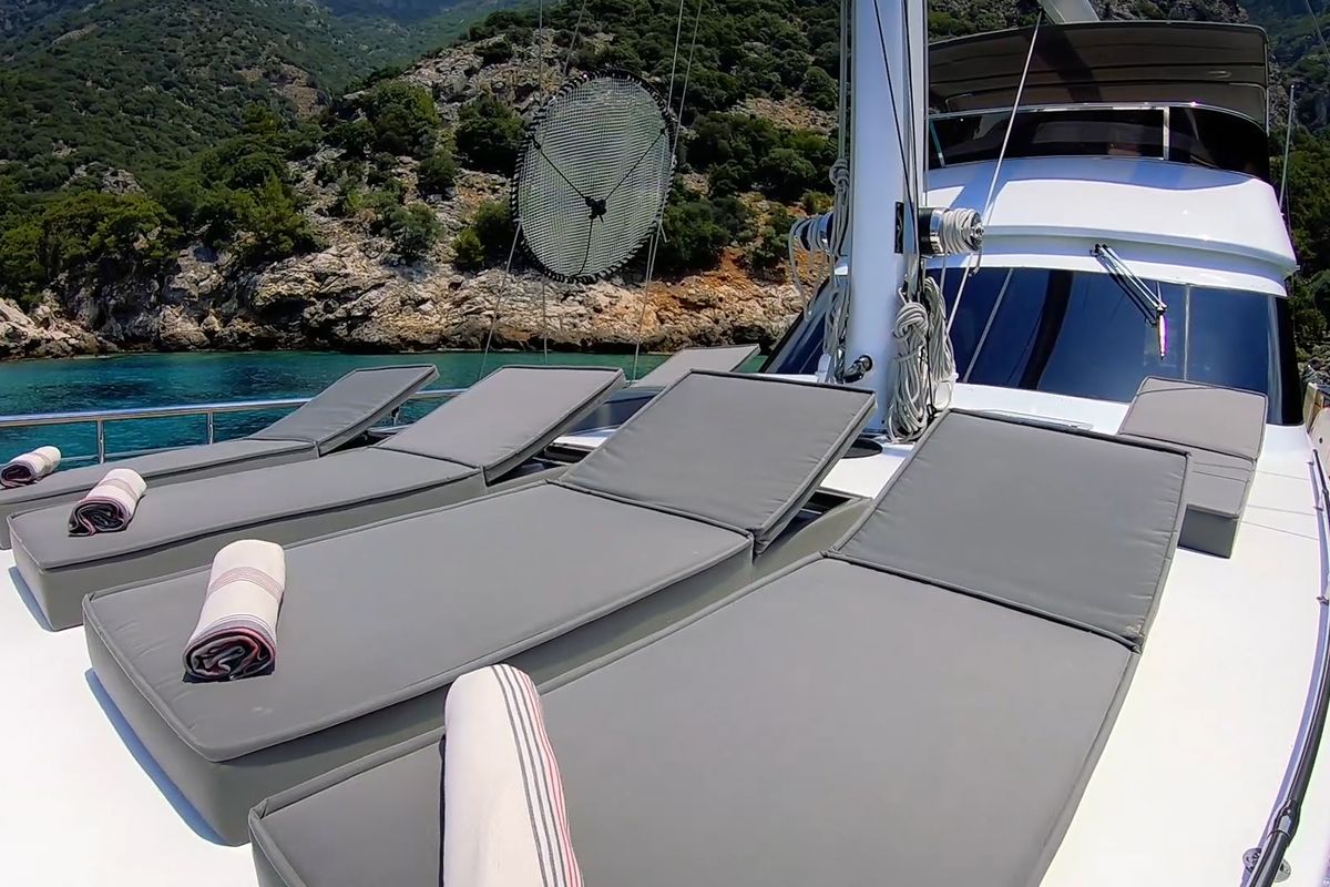 Deck of Premium, a Gulet Motor sailer yacht at Fethiye, Turkey