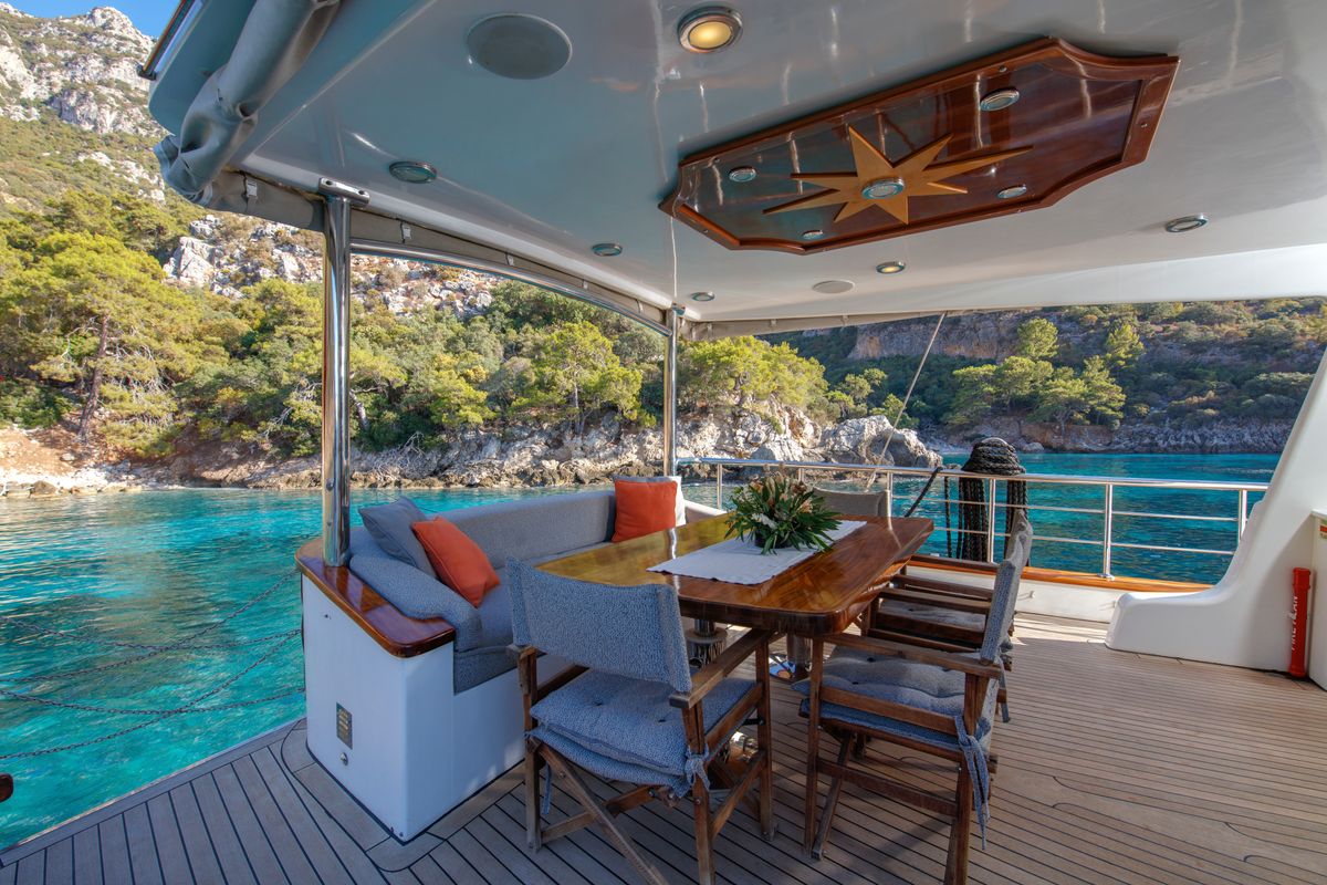 Deck of Premium, a Gulet Motor sailer yacht at Fethiye, Turkey