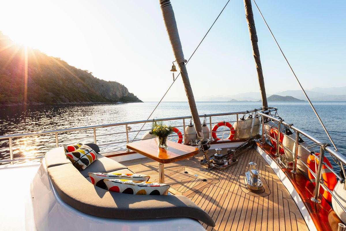 Deck of Premium, a Gulet Motor sailer yacht at Fethiye, Turkey