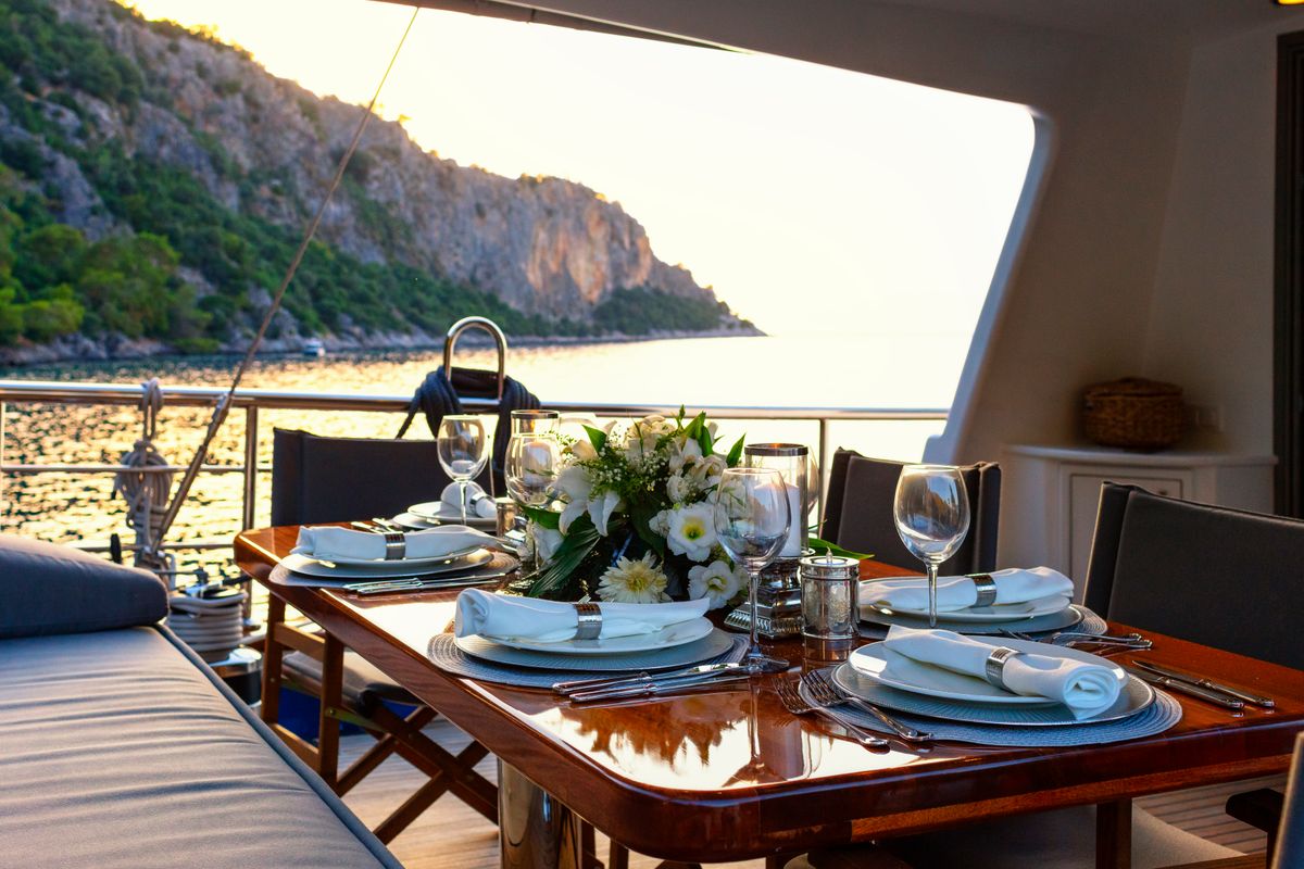 Deck of Premium, a Gulet Motor sailer yacht at Fethiye, Turkey