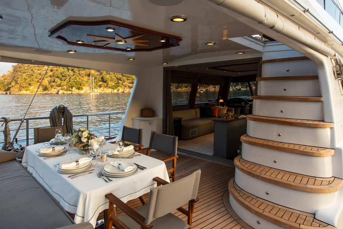 Deck of Premium, a Gulet Motor sailer yacht at Fethiye, Turkey