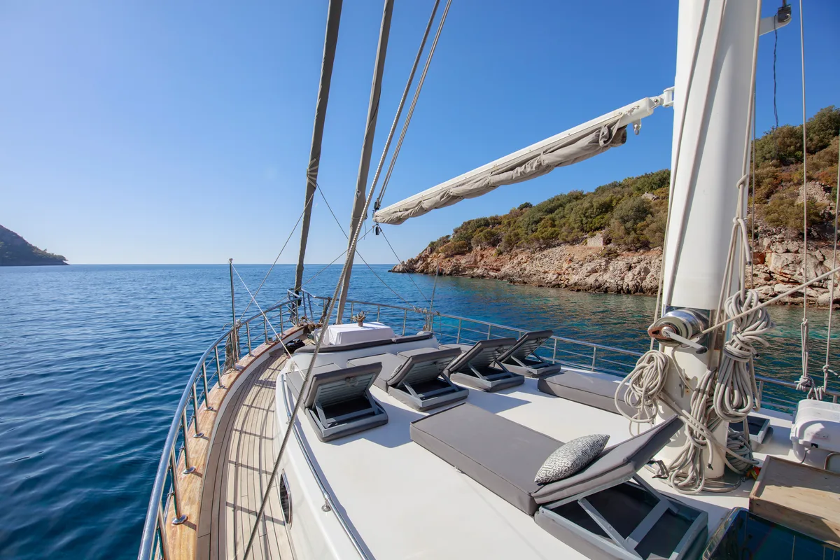 Deck of Premium, a Gulet Motor sailer yacht at Fethiye, Turkey