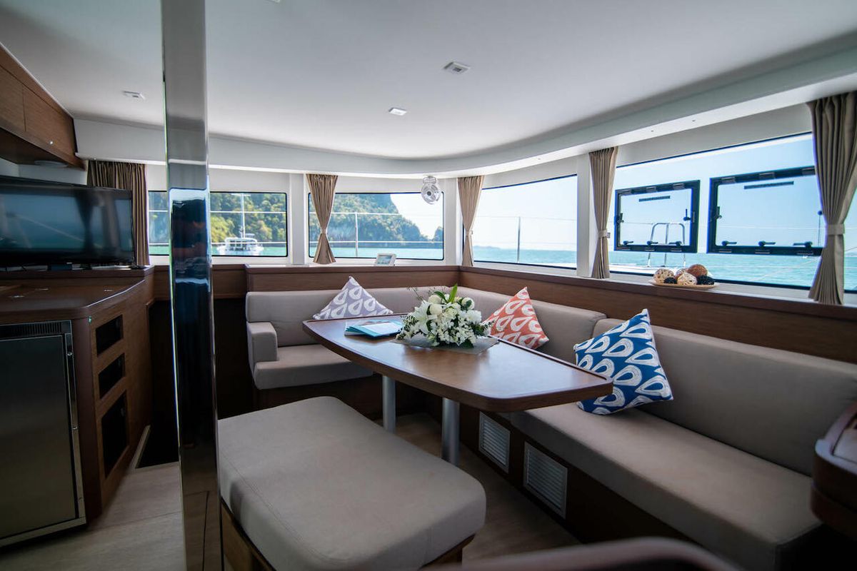 Salon of Cloud Dancer, a Lagoon 42 catamaran at Pa Khlok, Thailand