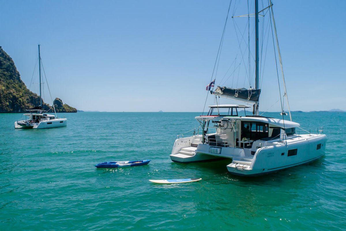 Exterior view of Cloud Dancer, a Lagoon 42 catamaran at Pa Khlok, Thailand