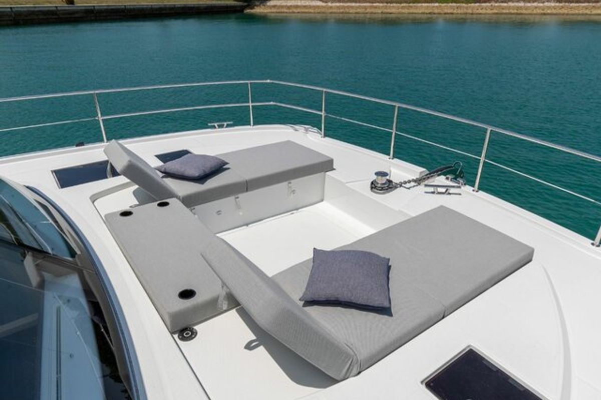 Deck of Mala, a Fountaine Pajot MY5 catamaran at Seget Donji, Croatia