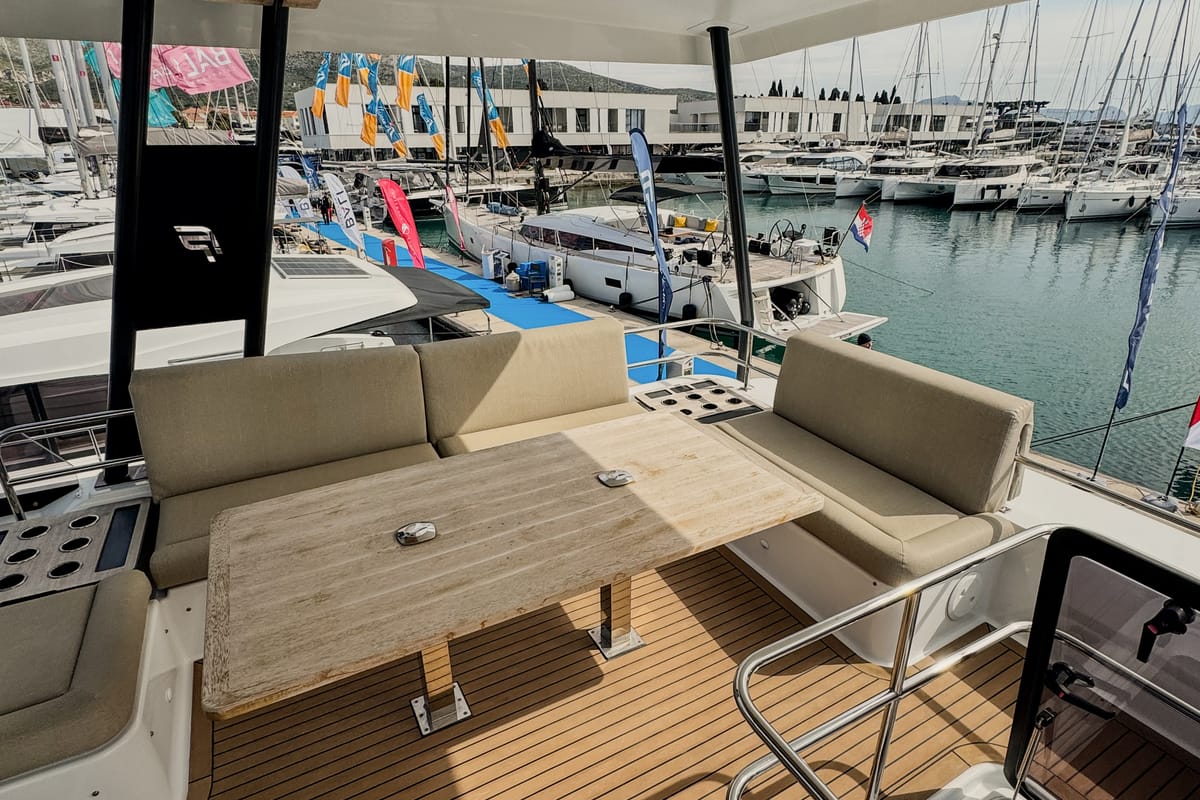 Deck of Mala, a Fountaine Pajot MY5 catamaran at Seget Donji, Croatia