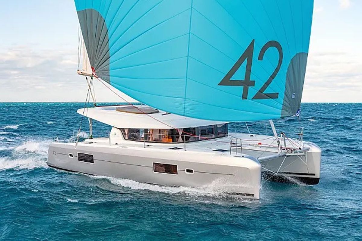 Exterior view of Kraken, a Lagoon 42 catamaran at Grad Trogir, Croatia