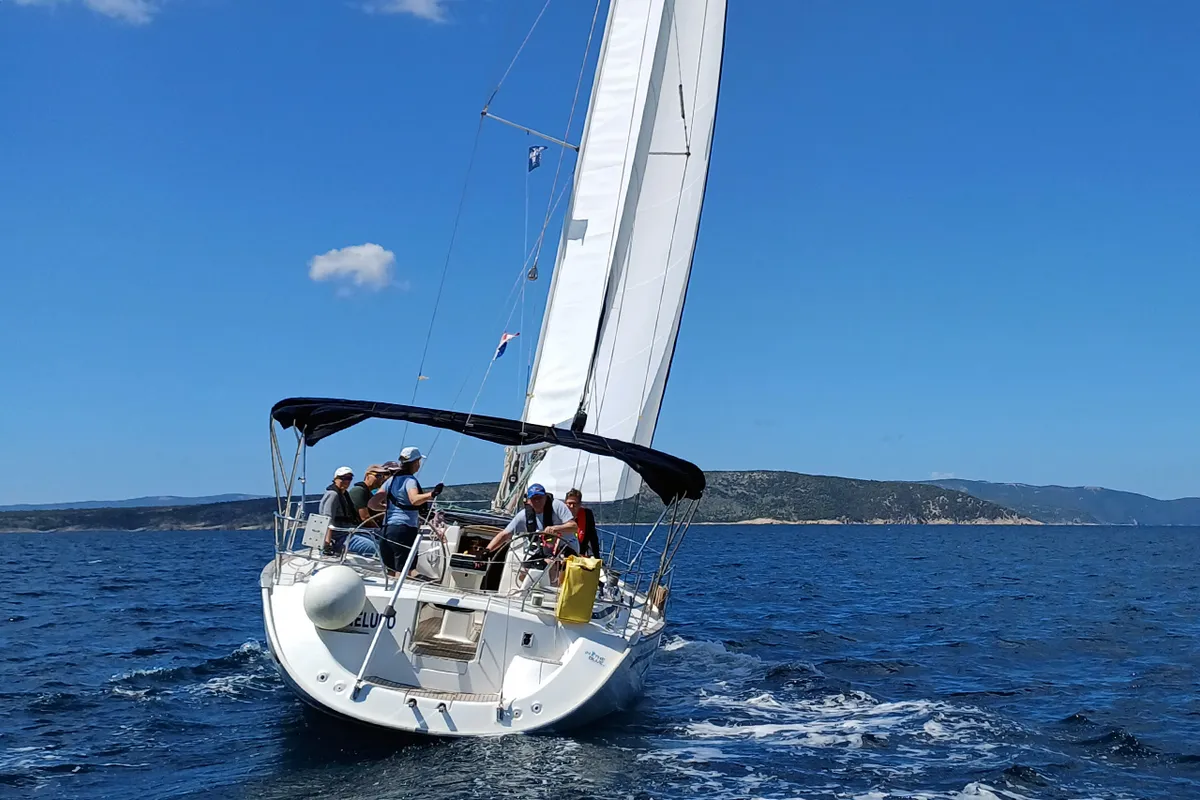 Exterior view of Canelupo, a Bavaria 50 Cruiser sailboat at Punat, Croatia
