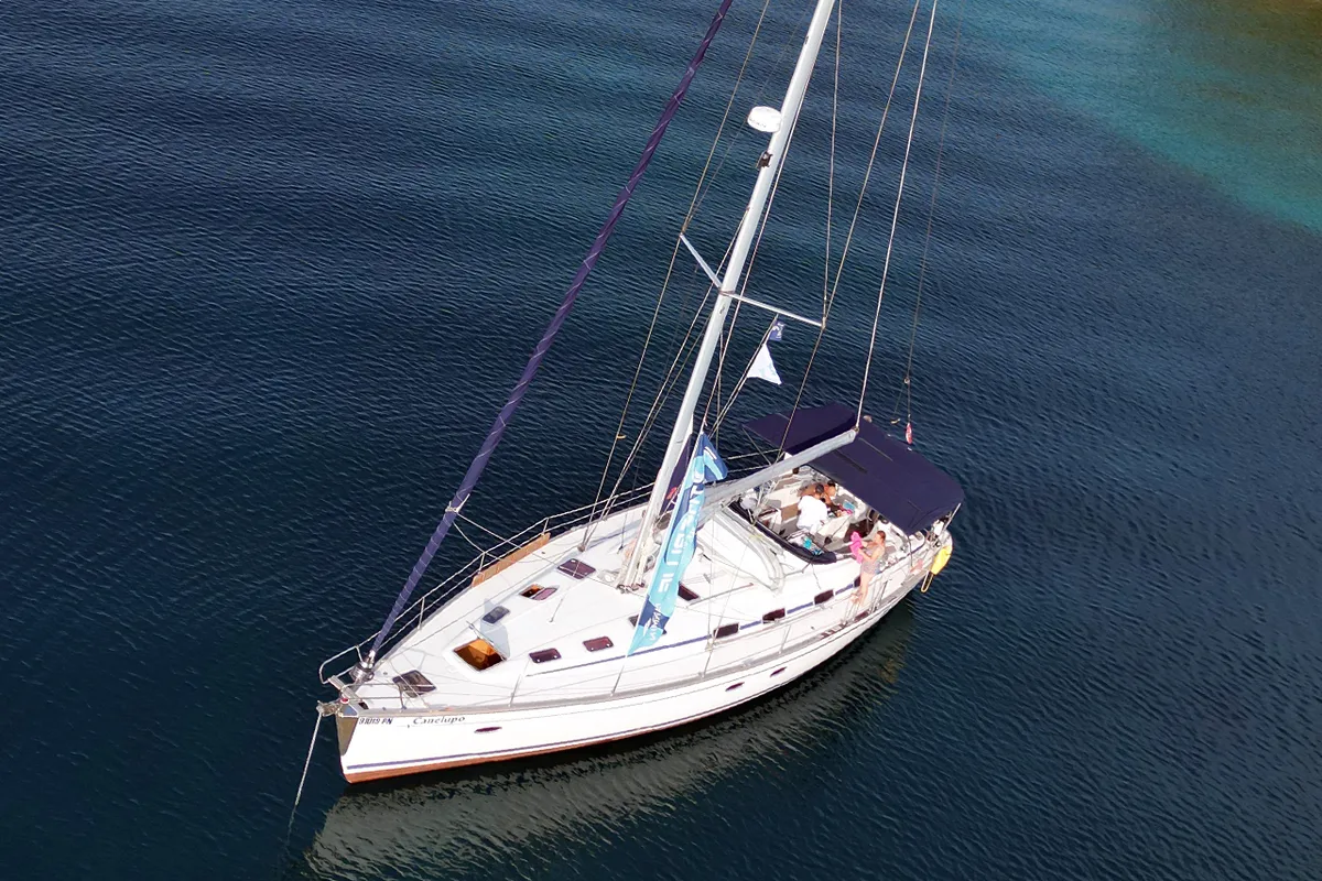 Exterior view of Canelupo, a Bavaria 50 Cruiser sailboat at Punat, Croatia