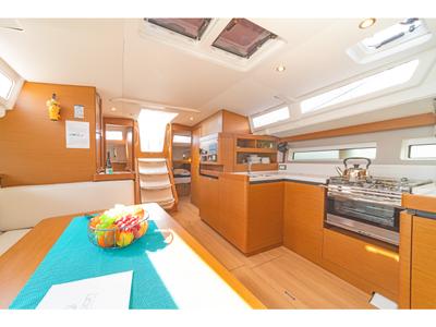 Galley of Capt. Jack Sparrow, a Jeanneau Sun Odyssey 490 sailboat at Municipal Unit of Lefkada, Greece