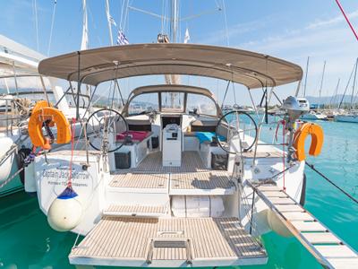 Deck of Capt. Jack Sparrow, a Jeanneau Sun Odyssey 490 sailboat at Municipal Unit of Lefkada, Greece