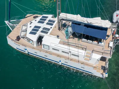 Deck of Upwind, a Custom Made Upwind 50 Eco catamaran at Grad Trogir, Croatia